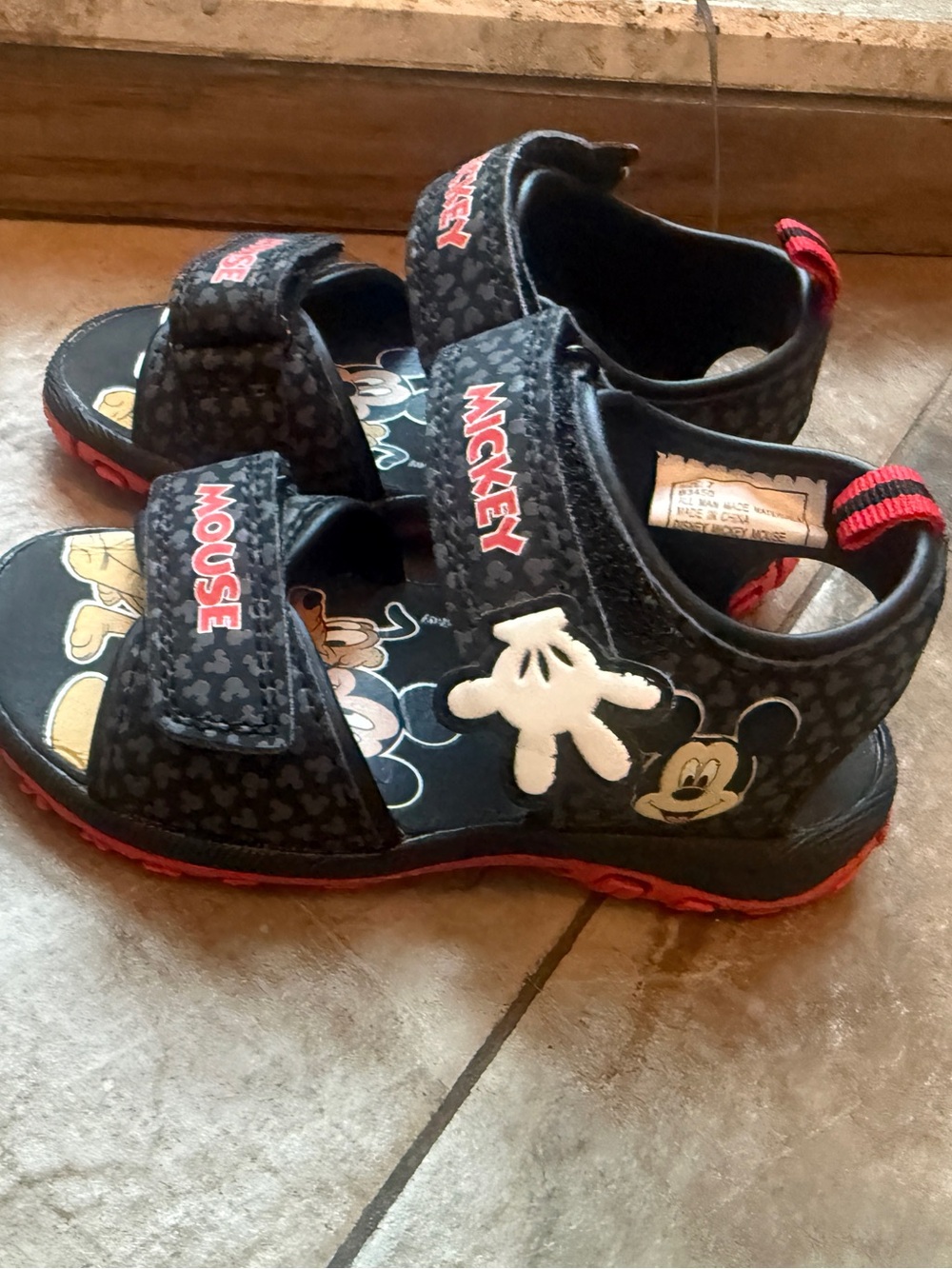 Mickey Mouse Black and Red Kids Hook-and-Loop Sandals